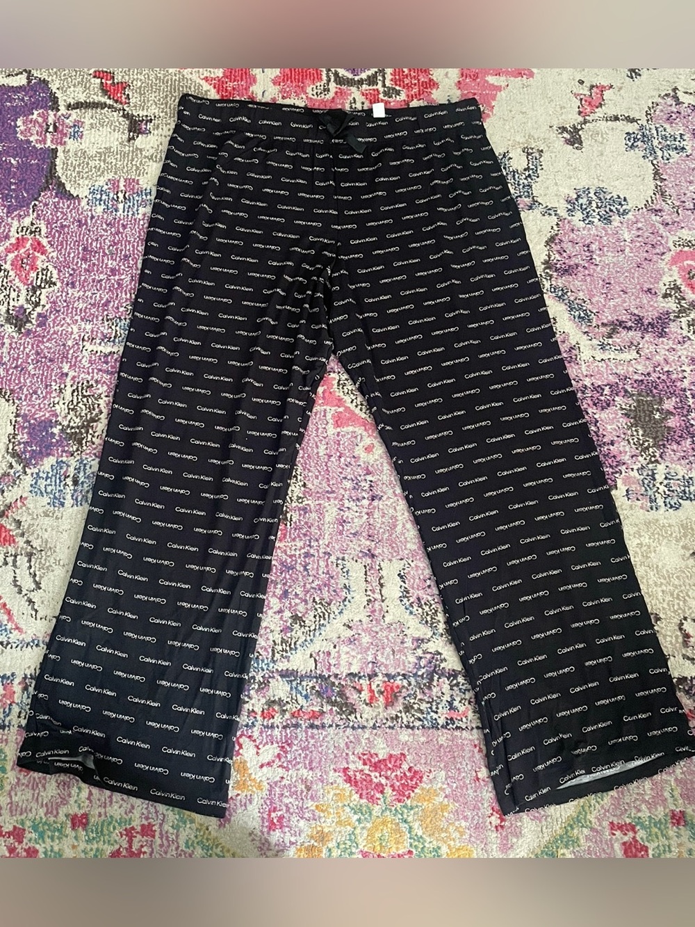 Calvin Klein Black Logo-Print Wide Leg Pants XL